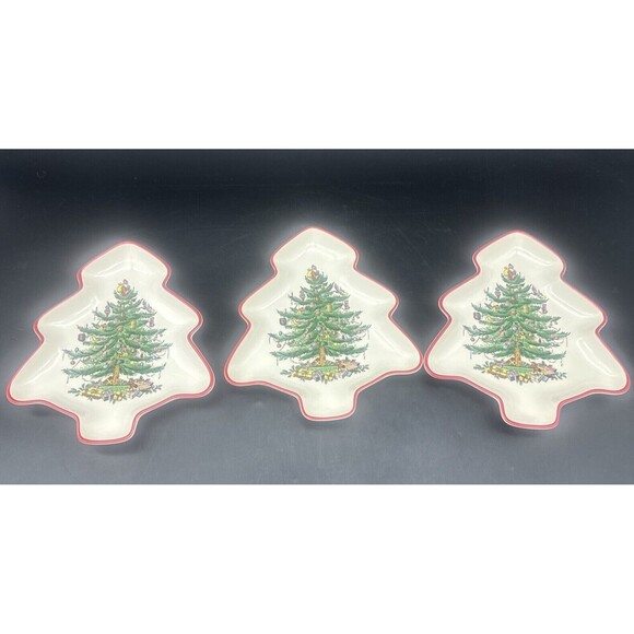 Spode Christmas Tree RED Band 1st Limited Annual Series 7.5” High #s3324U- 3 PC - Picture 3 of 5